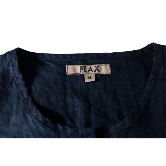 Flax Women's Size Medium Navy Blue Tunic Linen 4 Button Blouse Long Sleeve Shirt - Picture 4 of 9